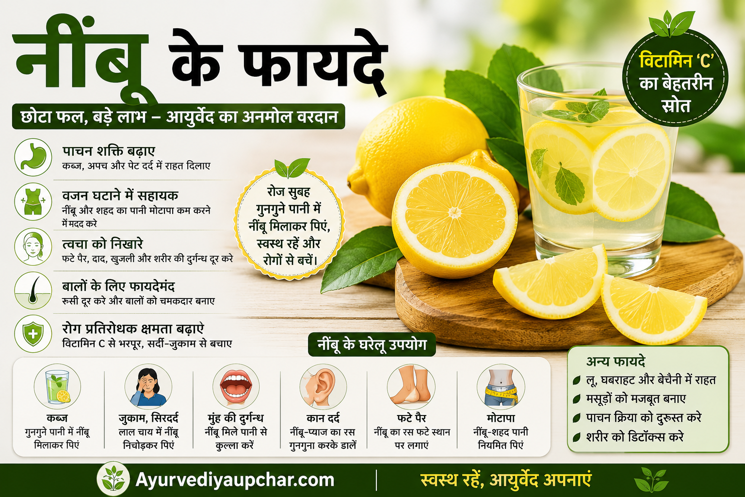 नींबू के फायदे: पेट, त्वचा, वजन और पाचन के लिए प्राकृतिक आयुर्वेदिक औषधि