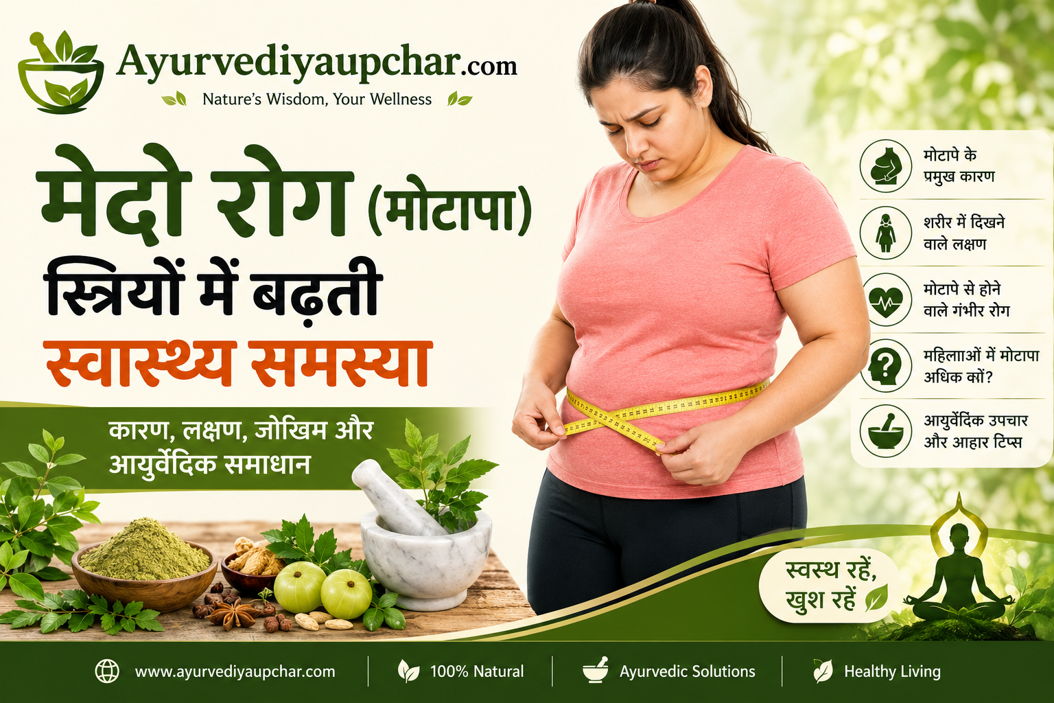 मोटापा महिलाओं के लिए क्यों बन रहा है जानलेवा? जानें मेद रोग के कारण, लक्षण और आयुर्वेदिक उपाय