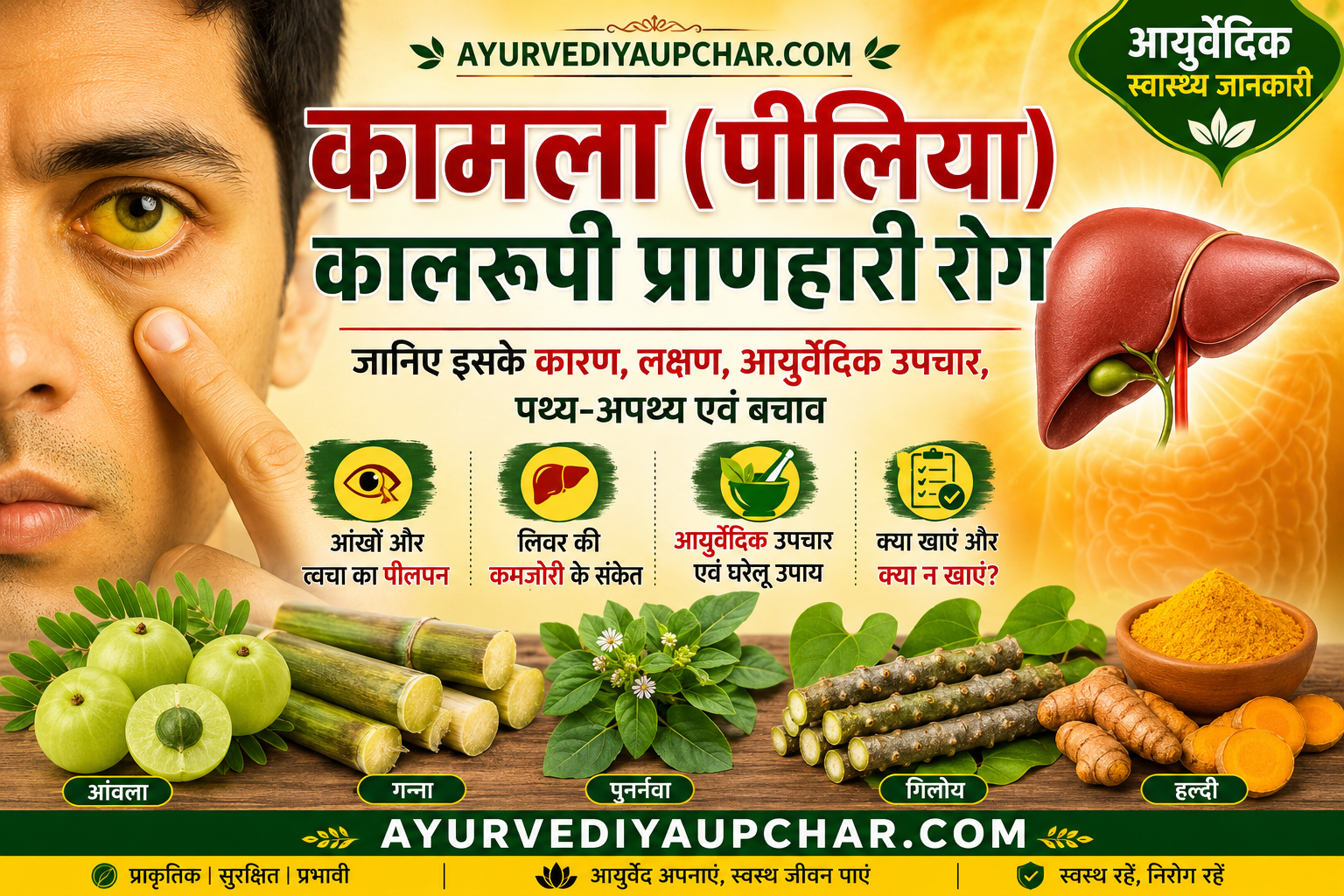 कामला (पीलिया) कालरूपी प्राणहारी रोग – कारण, लक्षण, आयुर्वेदिक उपचार, पथ्य-अपथ्य एवं संपूर्ण जानकारी