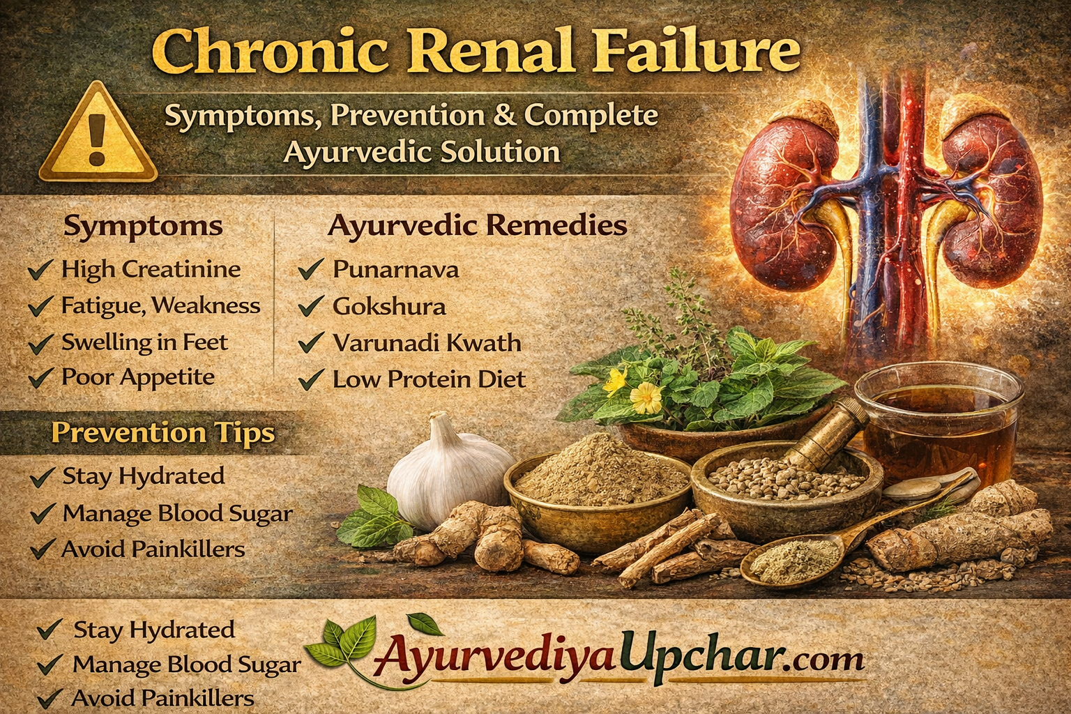 किडनी की कार्यक्षमता में कमी (Chronic Renal Failure): लक्षण, बचाव और संपूर्ण आयुर्वेदिक समाधान