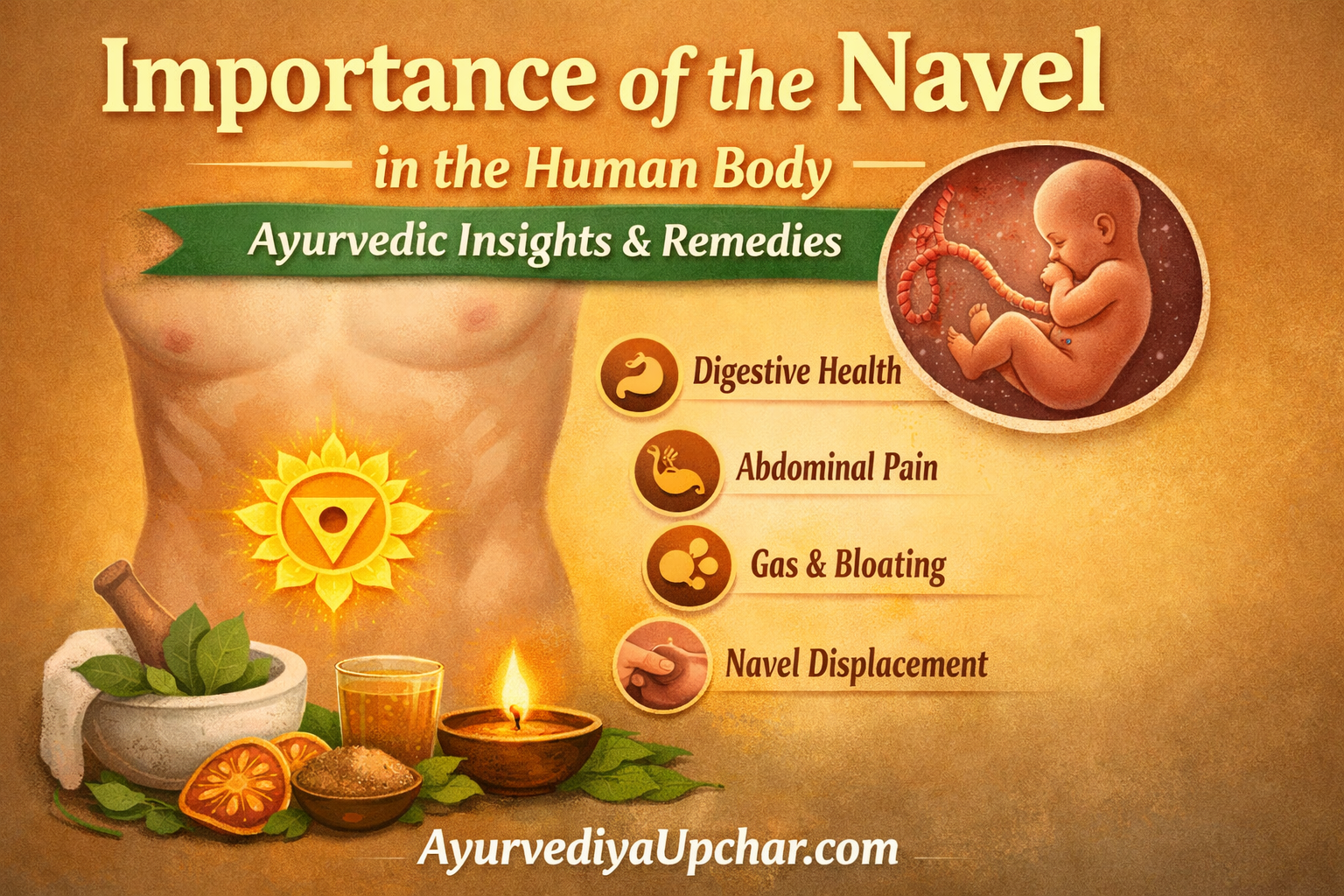 नाभि का महत्व: कारण, लक्षण और आयुर्वेदिक उपचार
