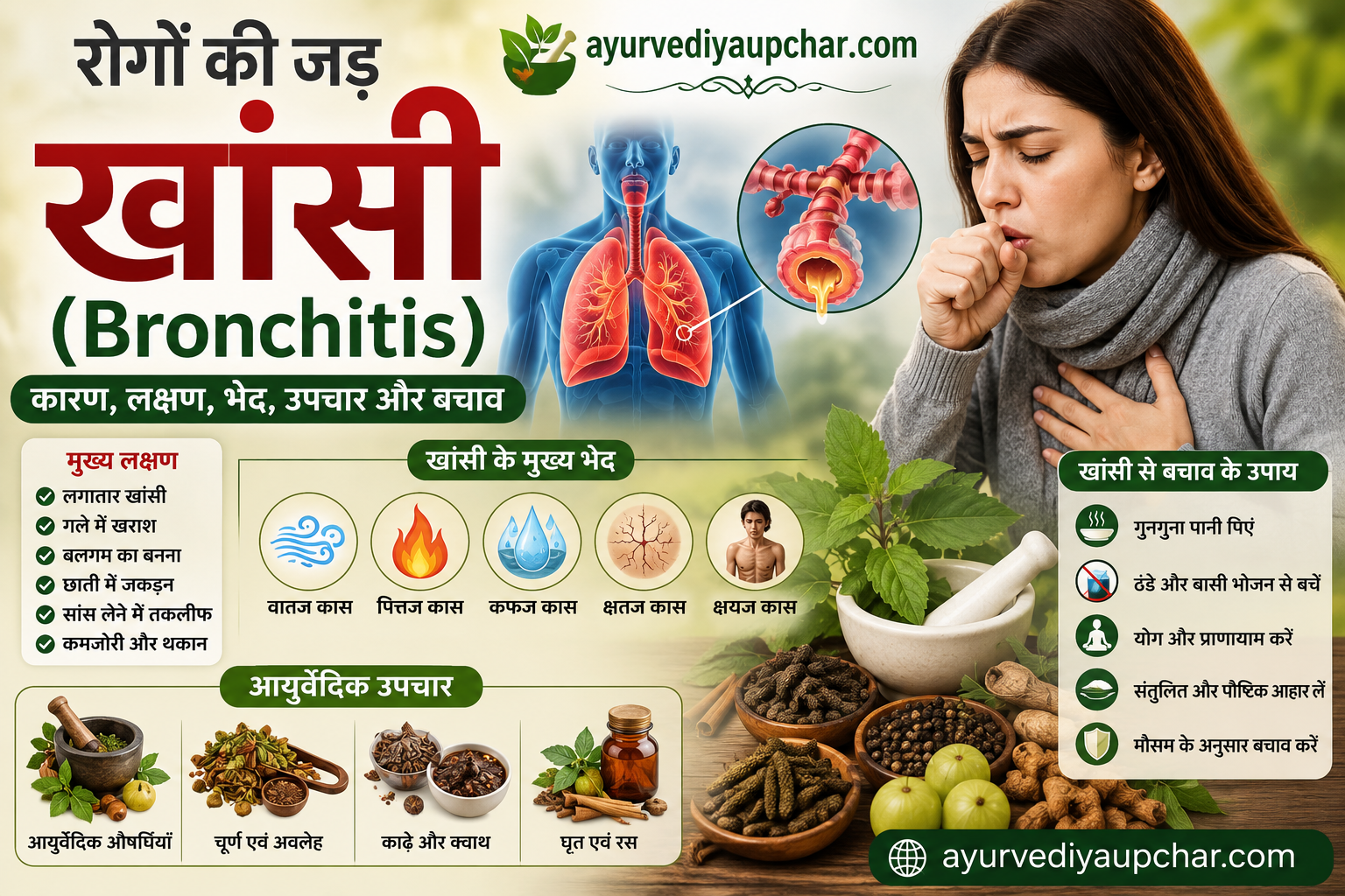 रोगों की जड़ खांसी (Bronchitis): कारण, लक्षण, आयुर्वेदिक दृष्टिकोण, उपचार और बचाव