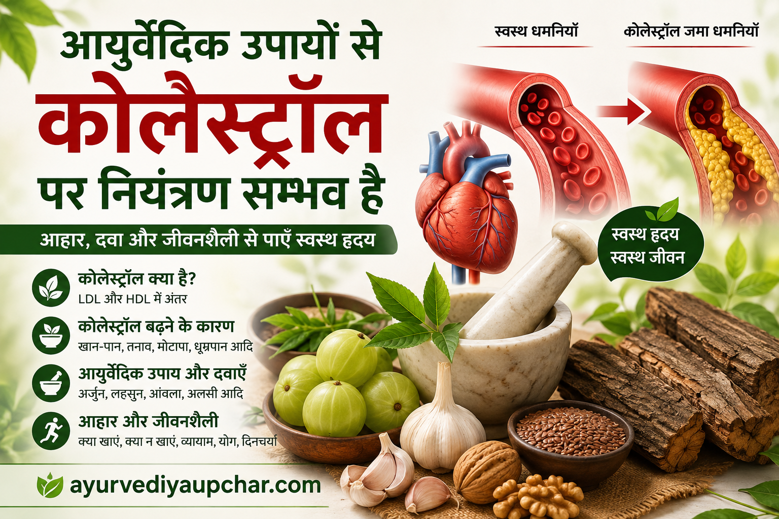 आयुर्वेदिक उपायों और संतुलित आहार द्वारा कोलेस्ट्रॉल पर नियंत्रण संभव है