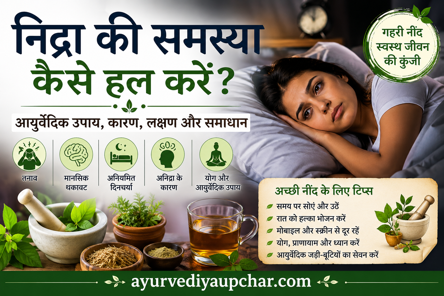 निद्रा की समस्या कैसे हल करें? अच्छी और गहरी नींद के लिए आयुर्वेदिक उपाय, कारण और सम्पूर्ण जानकारी