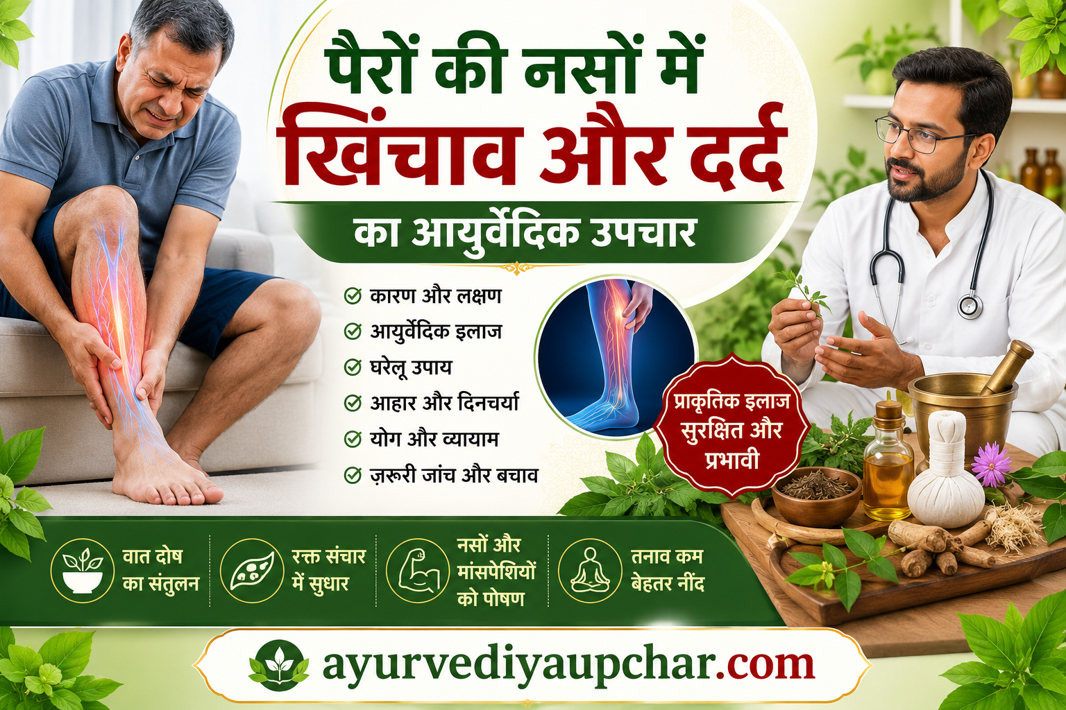 पैरों की नसों में खिंचाव और दर्द का आयुर्वेदिक उपचार: कारण, लक्षण और प्राकृतिक समाधान