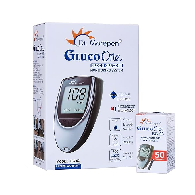 Dr. Morepen BG-03 Gluco One Glucometer Combo, 50 Strips (Multicolor)