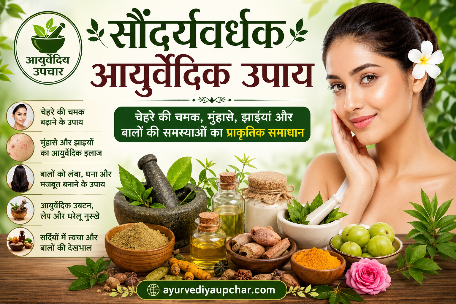 सौंदर्यवर्धक उपाय तथा आयुर्वेदिक दवाइयाँ: चेहरे की चमक, मुंहासे, झाइयाँ और बालों की समस्याओं के लिए संपूर्ण मार्गदर्शिका