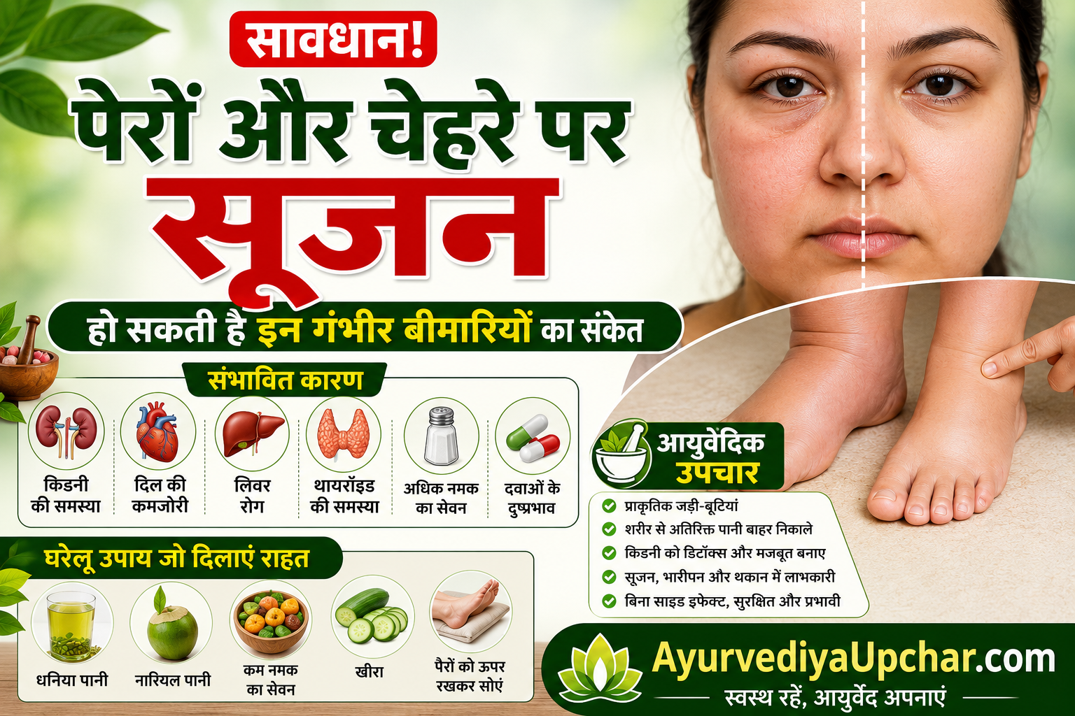 पैरों और चेहरे पर सूजन आना किस बीमारी का संकेत है? जानिए कारण, लक्षण और आयुर्वेदिक उपाय