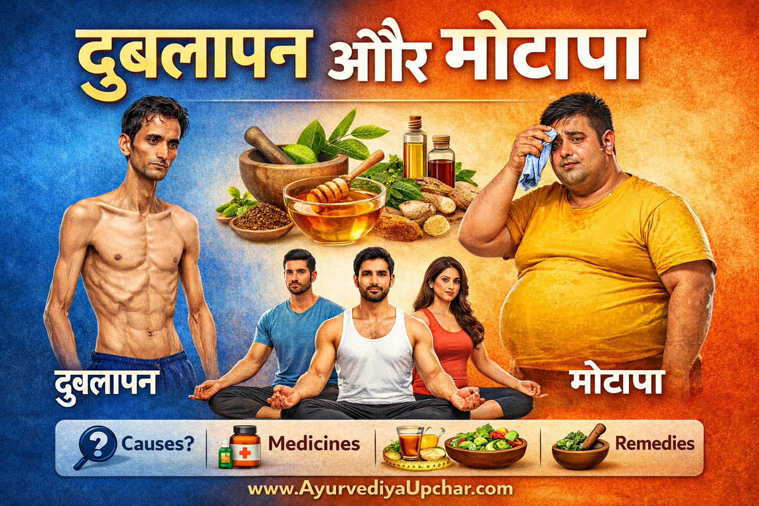 दुबलापन एवं मोटापा: कारण, लक्षण, आयुर्वेदिक उपाय, औषधियां और संपूर्ण उपचार