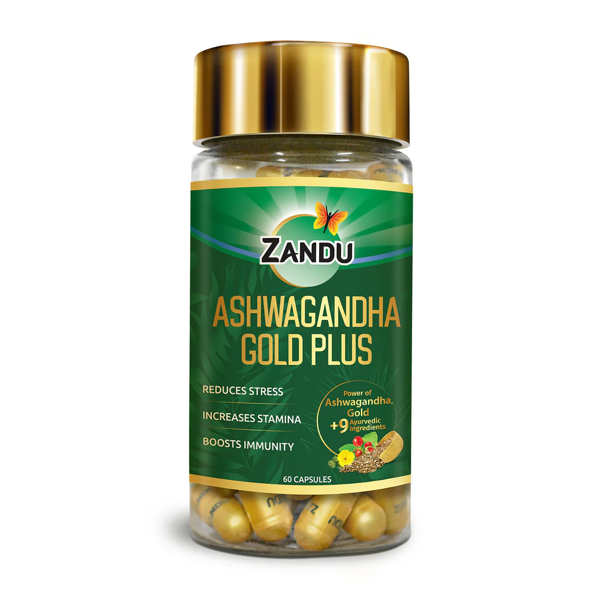 Ashwagandha Gold Plus Capsules (24K Gold) for Stress, Immunity & Stamina (60 Caps)