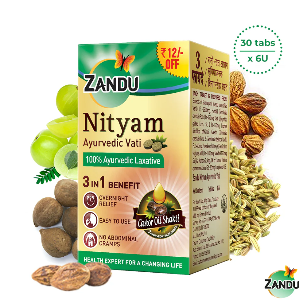 Zandu Nityam Ayurvedic Tablets for Quick Constipation Relief | Relieves Abdominal Cramps, Gas, Acidity & Bloating